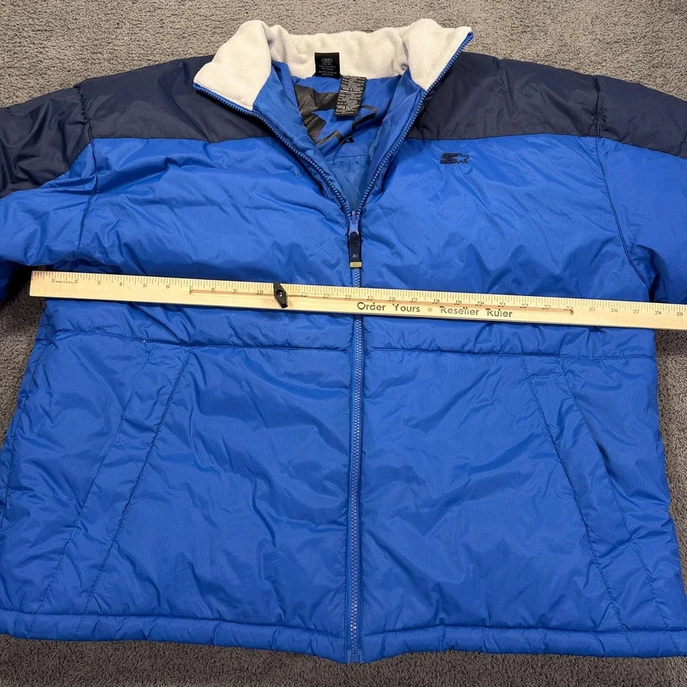 VTG Starter Jacket Mens 2XL Blue Puffer Down Full Zip Fleece‎ Collar Ripstop